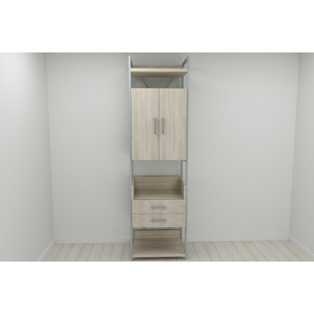 Шафа Гардероб Уні секція 5 серії Конект Ferrum-decor 220x60x50см Сірий метал ДСП Дуб Сонома 32 мм (FRD-104517)