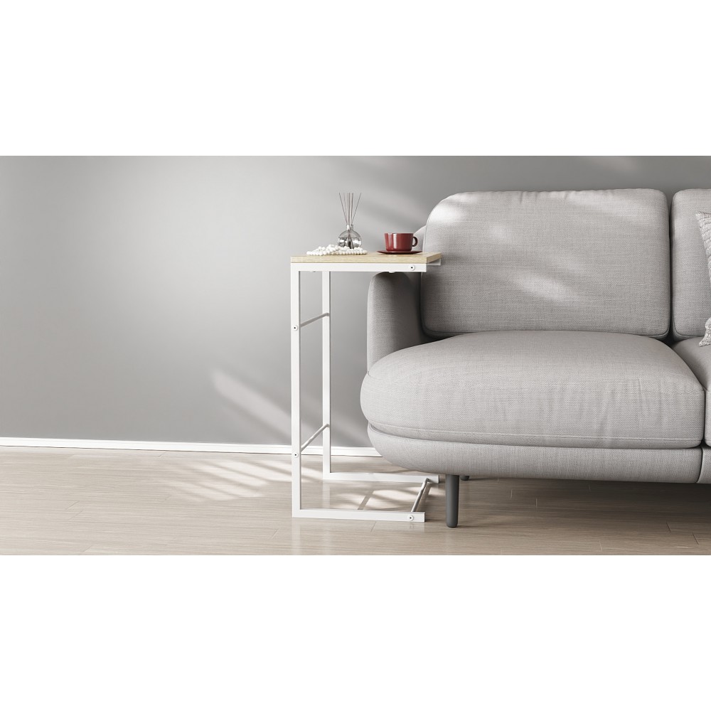 Столик приставний Террі Ferrum-decor 650x440x330 Білий метал ДСП Дуб Сонома 16 мм (FRD-104658)
