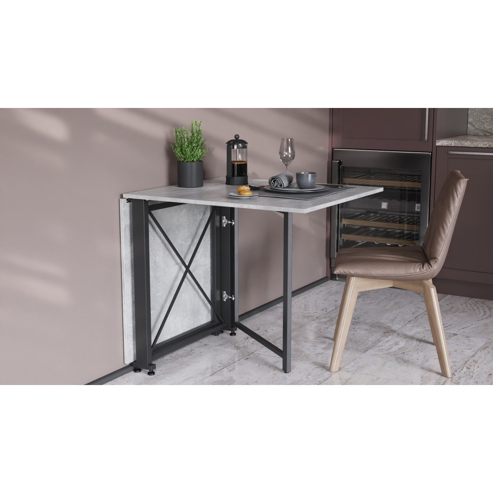 Стіл-книга трансформер Оріон 2 Ferrum-decor 750x1520x730 Чорний метал ДСП Бетон 16 мм (FRD-104589)