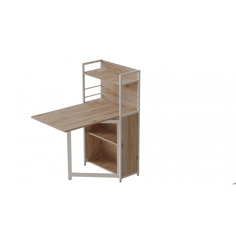 Стол книжка с этажеркой Практик 1 Ferrum-decor 1200x640x990 Белый металл ДСП Дуб Сан-Марино 16 мм (FRD-104619)