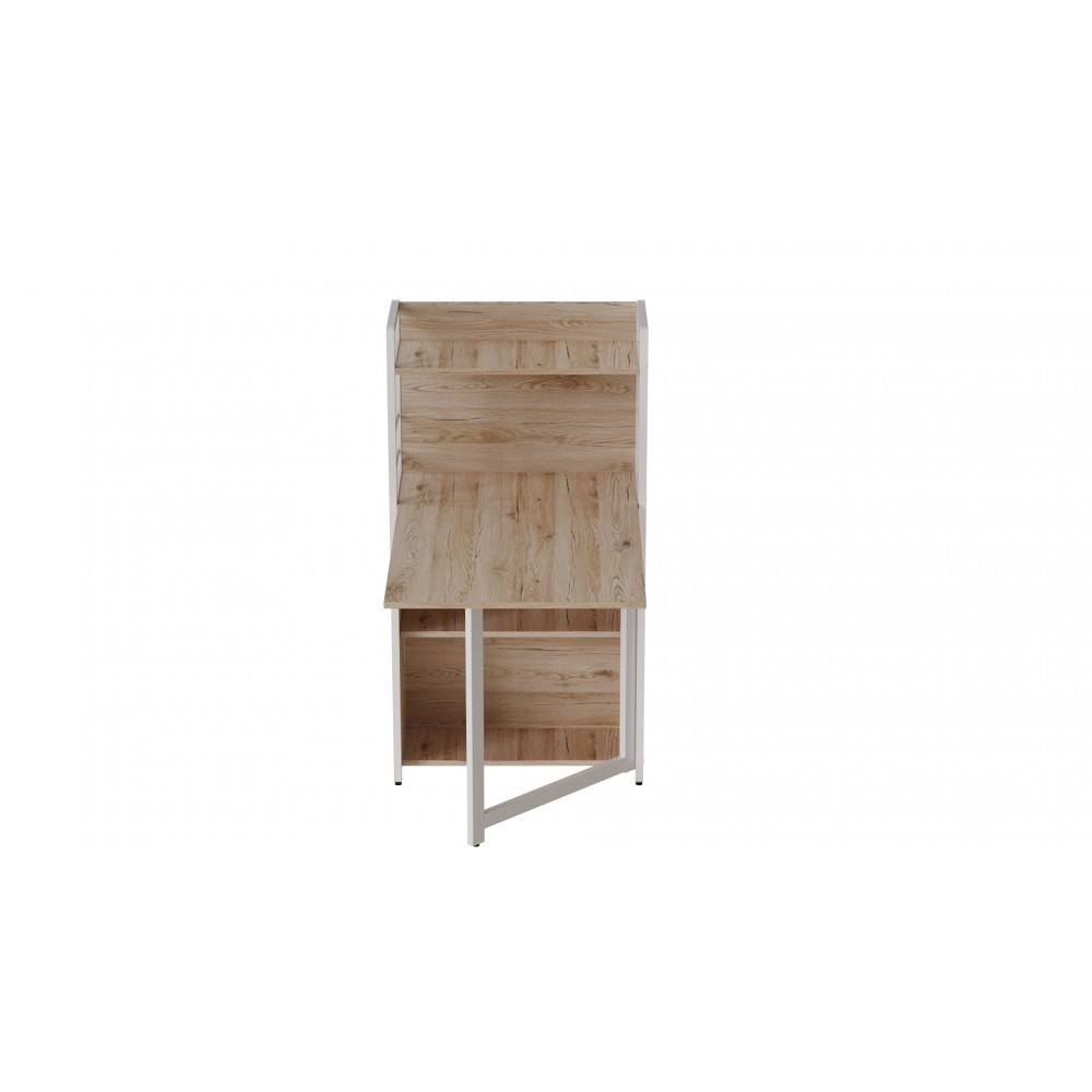 Стол книжка с этажеркой Практик 1 Ferrum-decor 1200x640x990 Белый металл ДСП Дуб Сан-Марино 16 мм (FRD-104619)