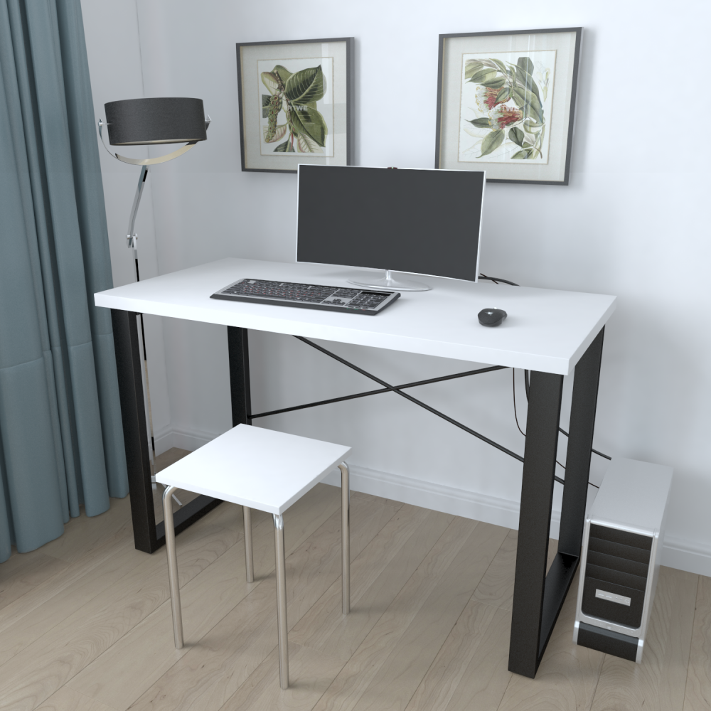 Письменный стол Ferrum-decor Драйв 750x1400x700 Черный металл ДСП Белое 32 мм (FRD-103401)