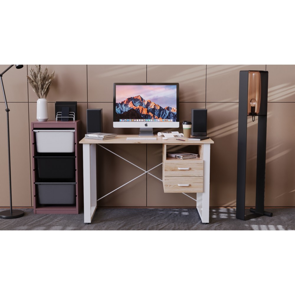 Письменный стол с ящиками Ferrum-decor Оскар 750x1200x600 металл Белый ДСП Дуб Сан-Марино 16 мм (FRD-103221)