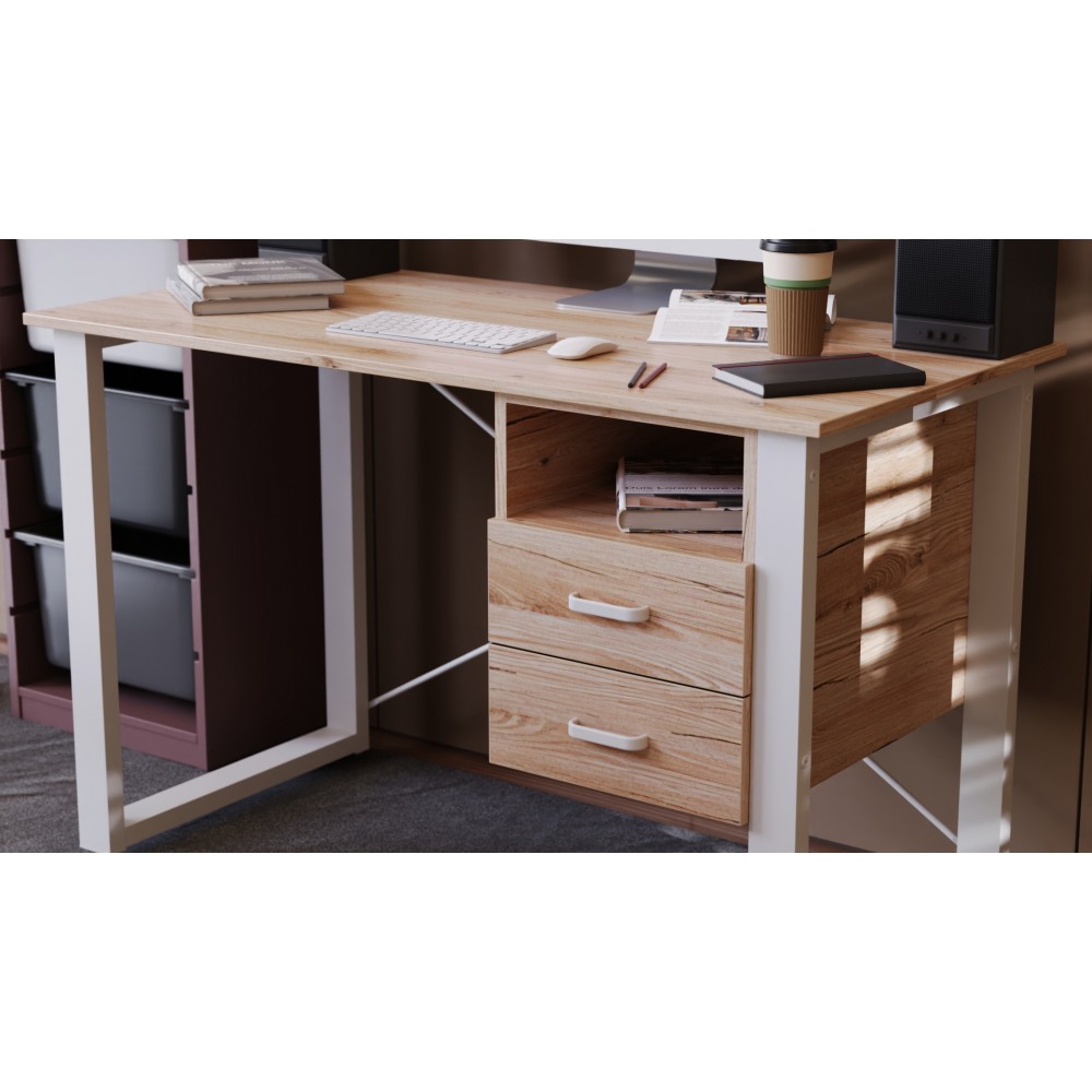 Письменный стол с ящиками Ferrum-decor Оскар 750x1200x600 металл Белый ДСП Дуб Сан-Марино 16 мм (FRD-103221)