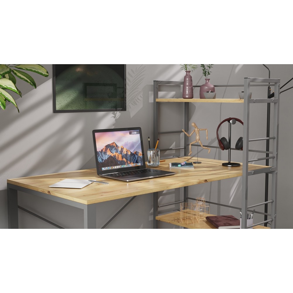 Письменный стол Ferrum-decor Серии Конект c этажеркой 75x120x60 серый ДСП Дуб Артизан 16мм (FRD-104232)