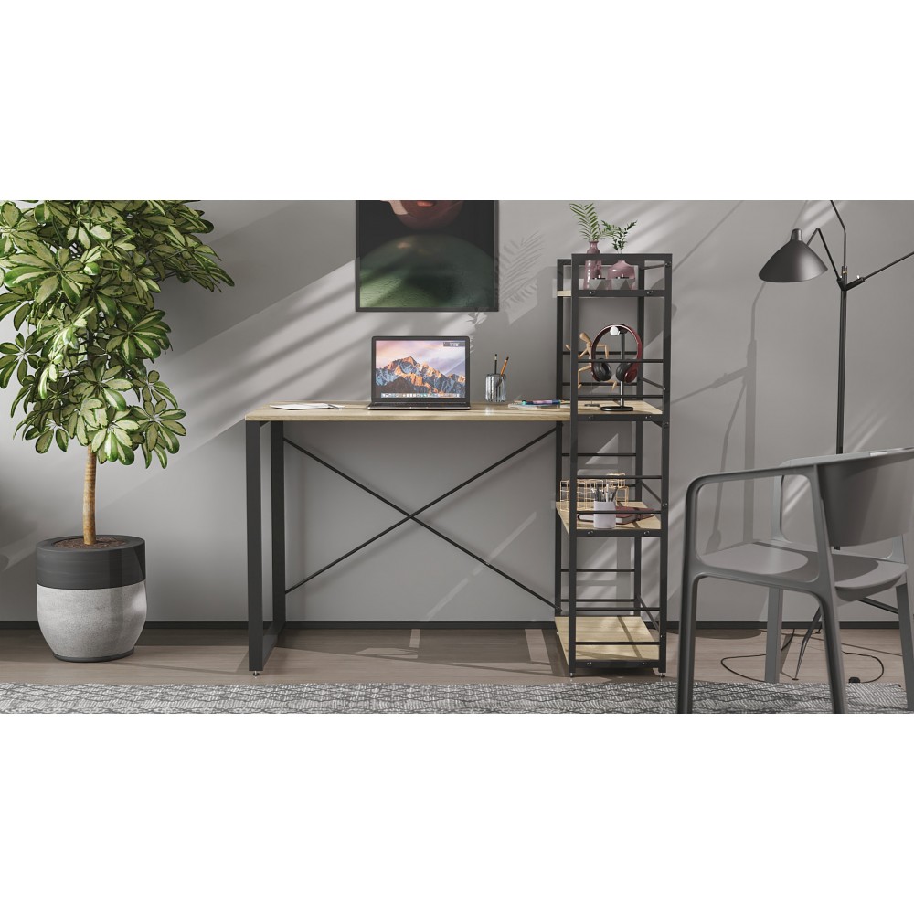 Письменный стол Ferrum-decor Серии Конект c этажеркой 75x120x600 черный ДСП Дуб Сонома 16мм (FRD-104222)