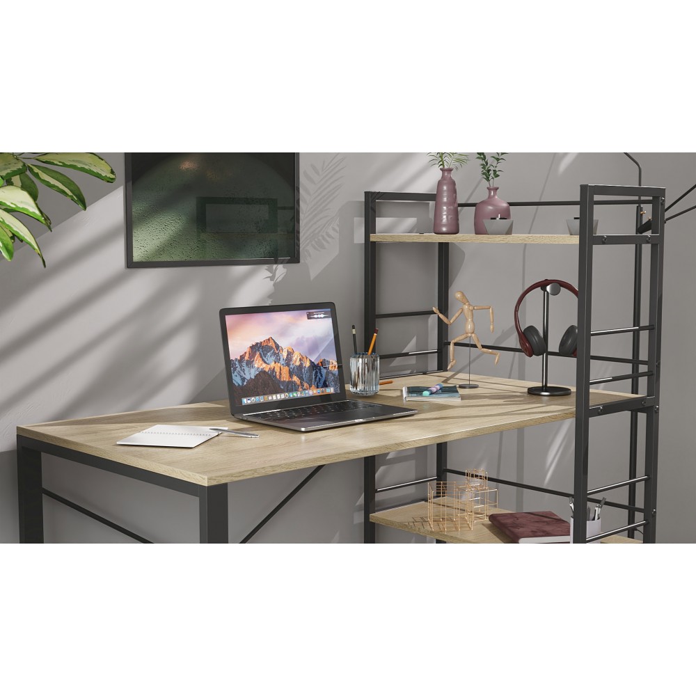 Письменный стол Ferrum-decor Серии Конект c этажеркой 75x120x600 черный ДСП Дуб Сонома 16мм (FRD-104222)