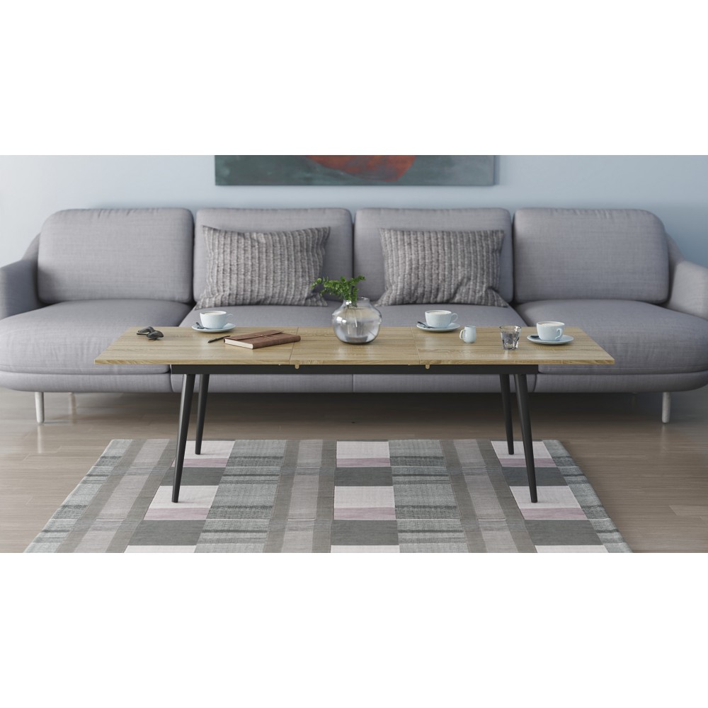 Стіл трансформер журнальний Dandi Small Ferrum-decor 45x120 160)x70 Чорний метал ДСП Дуб Сонома 16 мм (FRD-106796)