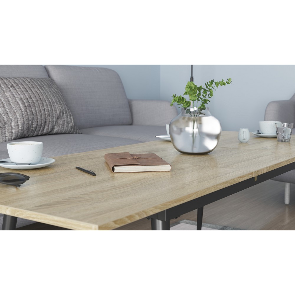 Стіл трансформер журнальний Dandi Small Ferrum-decor 45x120 160)x70 Чорний метал ДСП Дуб Сонома 16 мм (FRD-106796)