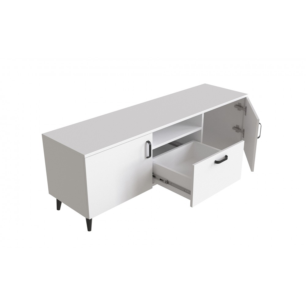 Тумба Лэстер на конусных ножках Ferrum-decor 48x139x38 Черный металл ДСП Белый 16 мм (FRD-106807)