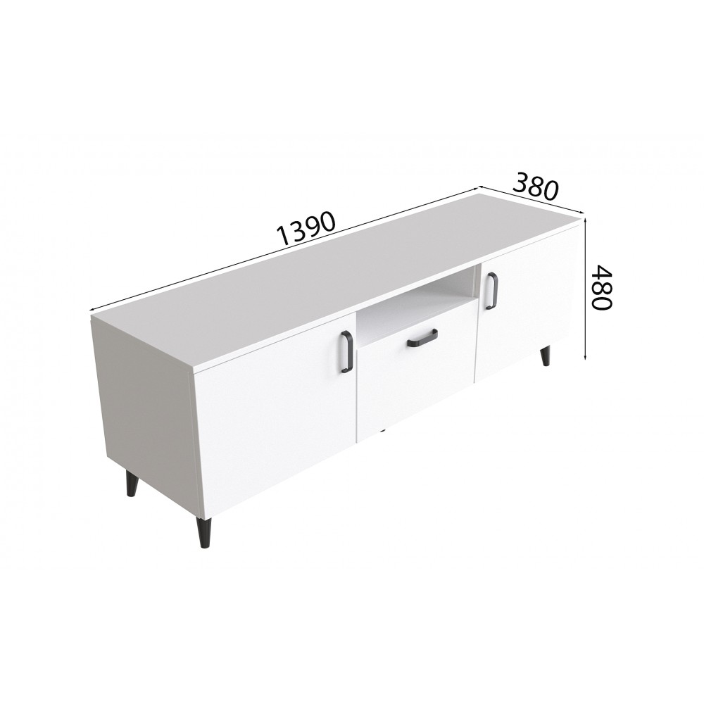 Тумба Лэстер на конусных ножках Ferrum-decor 48x139x38 Черный металл ДСП Белый 16 мм (FRD-106807)