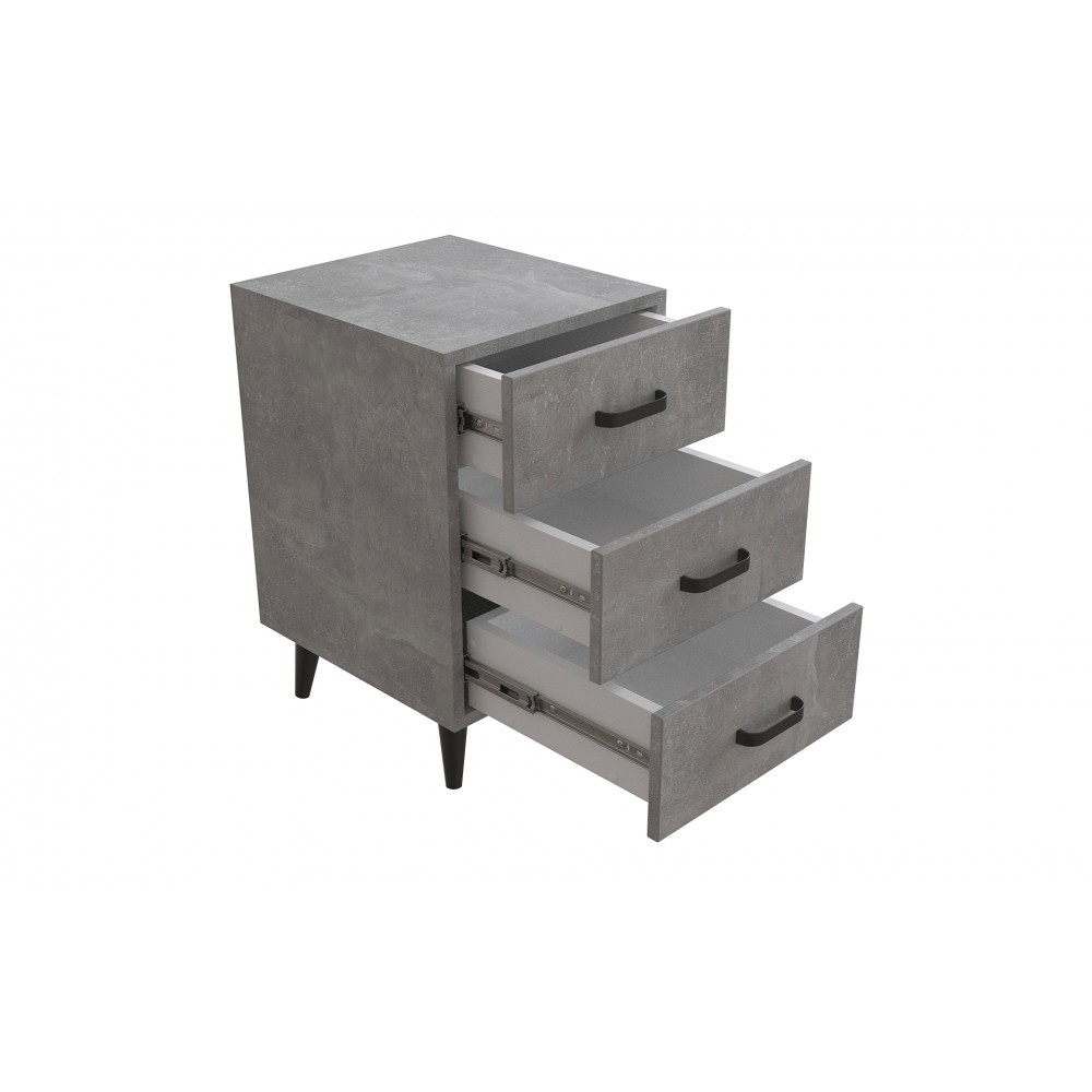 Тумба Віва 3 на конусних ніжках Ferrum-decor 56,5x35x40 Чорний метал ДСП Бетон 16 мм (FRD-106817)