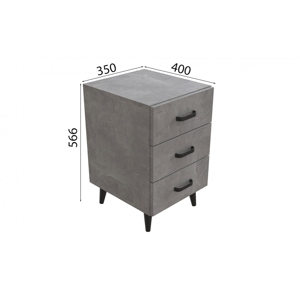 Тумба Віва 3 на конусних ніжках Ferrum-decor 56,5x35x40 Чорний метал ДСП Бетон 16 мм (FRD-106817)