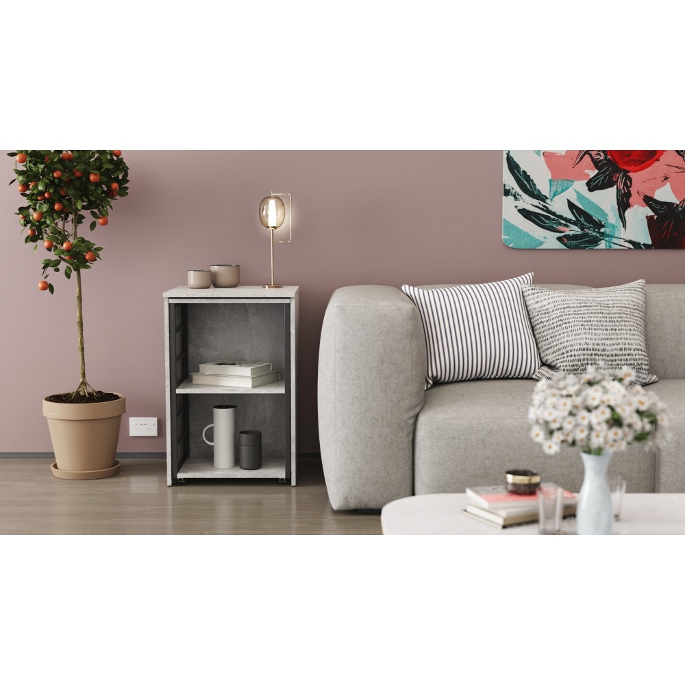 Стол-тумба трансформер Смарт 2/2 Ferrum-decor 750x1450x600 Черный металл ДСП Бетон 16 мм (FRD-105108)