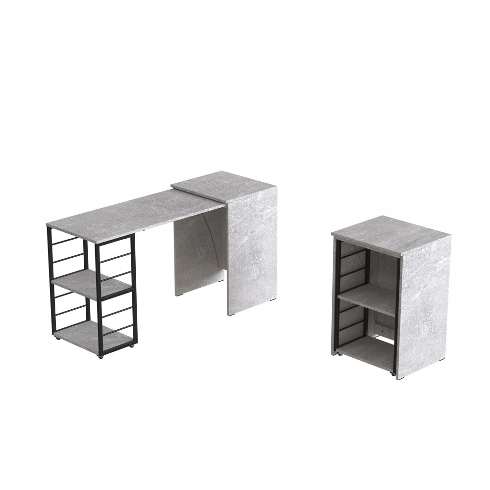 Стол-тумба трансформер Смарт 2/2 Ferrum-decor 750x1450x600 Черный металл ДСП Бетон 16 мм (FRD-105108)