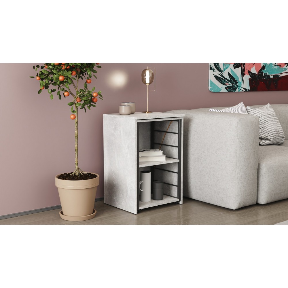Стол-тумба трансформер Смарт 2/2 Ferrum-decor 750x1450x600 Черный металл ДСП Бетон 16 мм (FRD-105108)
