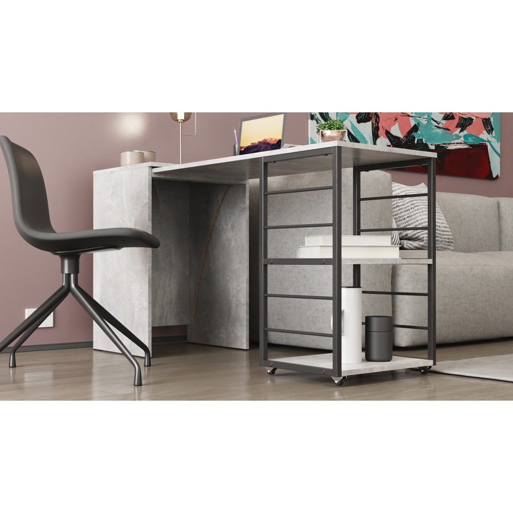 Стол-тумба трансформер Смарт 2/2 Ferrum-decor 750x1450x600 Черный металл ДСП Бетон 16 мм (FRD-105108)