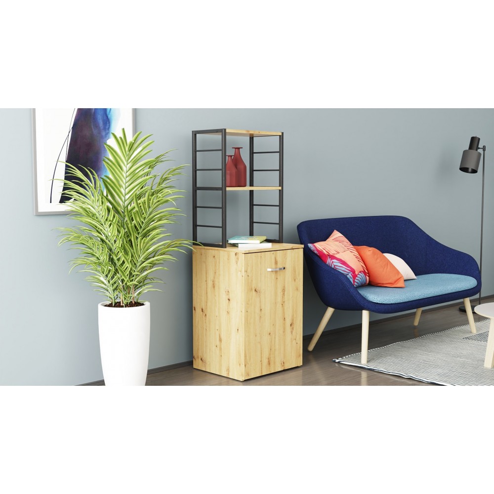 Стол-тумба трансформер Смарт 4/1 с этажеркой Ferrum-decor 1430x1450x500 Черный металл ДСП Дуб Артизан 16 мм (FRD-105128)