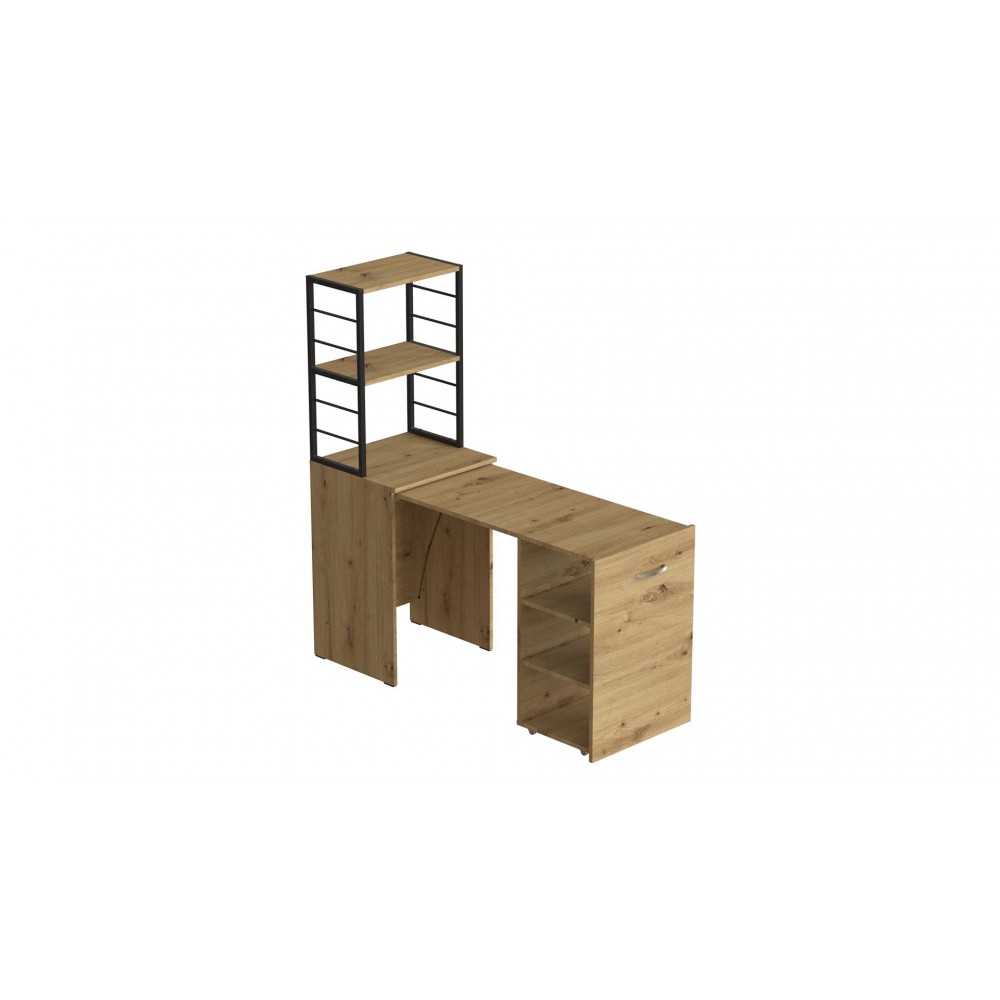 Стол-тумба трансформер Смарт 4/1 с этажеркой Ferrum-decor 1430x1450x500 Черный металл ДСП Дуб Артизан 16 мм (FRD-105128)