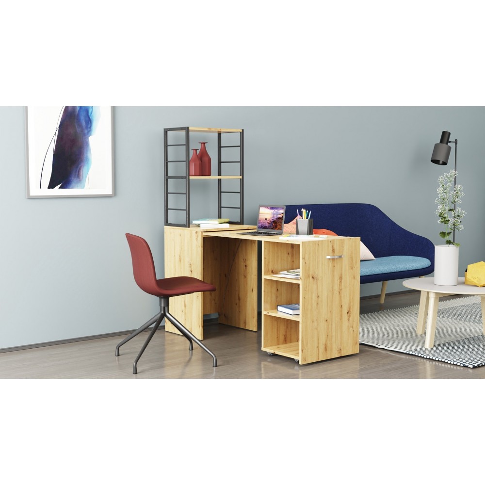 Стол-тумба трансформер Смарт 4/1 с этажеркой Ferrum-decor 1430x1450x500 Черный металл ДСП Дуб Артизан 16 мм (FRD-105128)