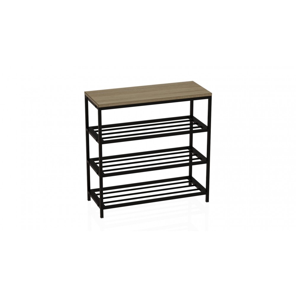 Полка для обуви Слайм 3 Ferrum-decor 635x630x260 Черный металл ДСП Дуб Сонома 16 мм (FRD-105158)