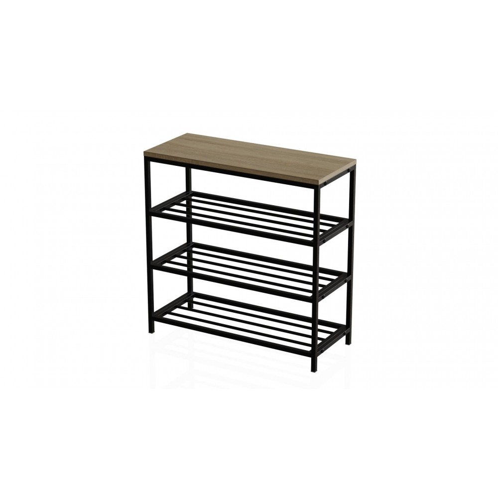 Полка для обуви Слайм 3 Ferrum-decor 635x630x260 Черный металл ДСП Дуб Сонома 16 мм (FRD-105158)