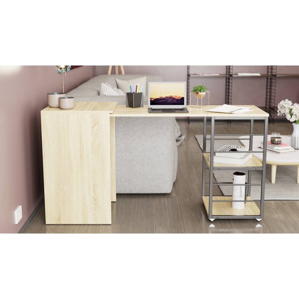 Стол-тумба трансформер Смарт 2/1 Ferrum-decor 750x1450x500 Черный металл ДСП Дуб Сонома 16 мм (FRD-105098)