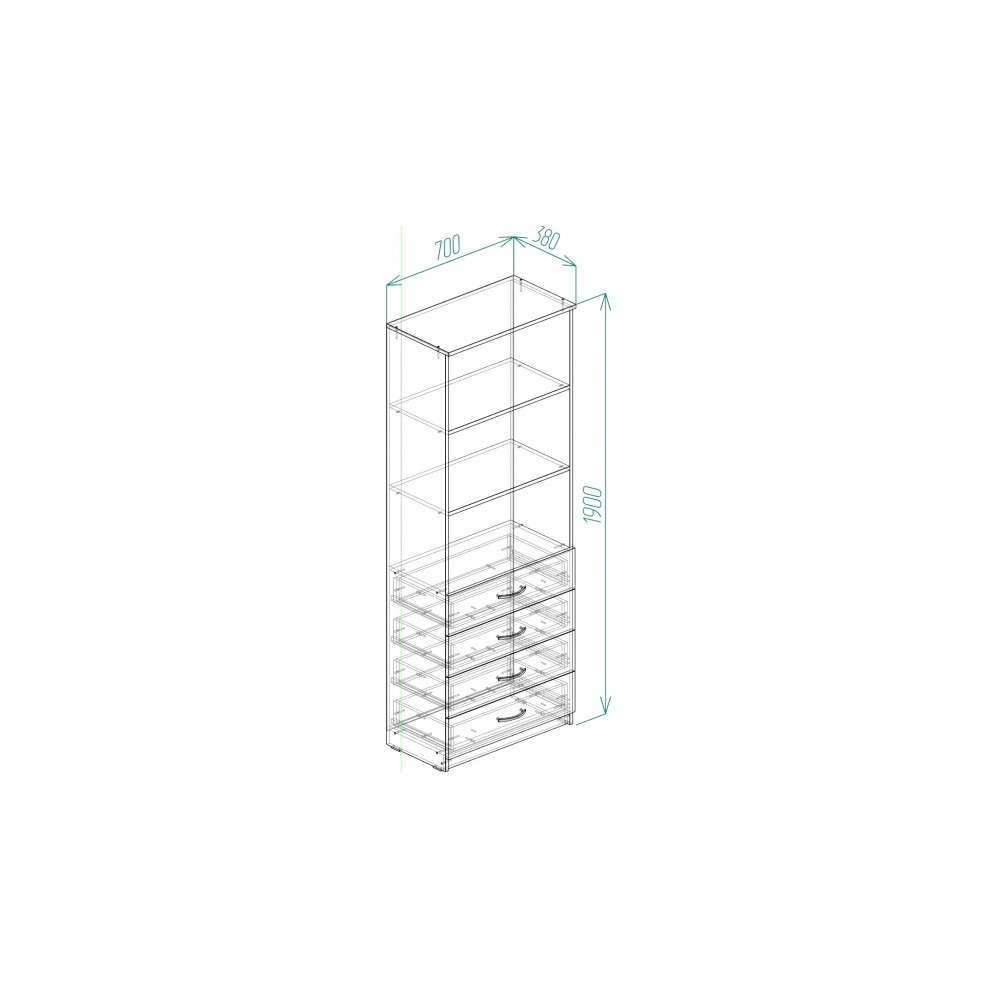 Шафа Анжело Ferrum-decor на 3 полиці з 4 ящики 1900x700x380 ДСП Біле 16 мм (FRD-105019)