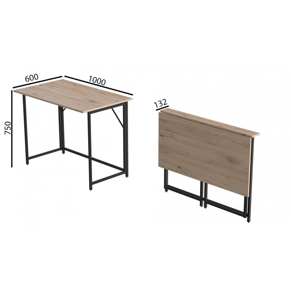 Стол раскладной Морис Ferrum-decor 750x1000x600 Черный металл ДСП Дуб Сан-Марино 16 мм (FRD-104670)