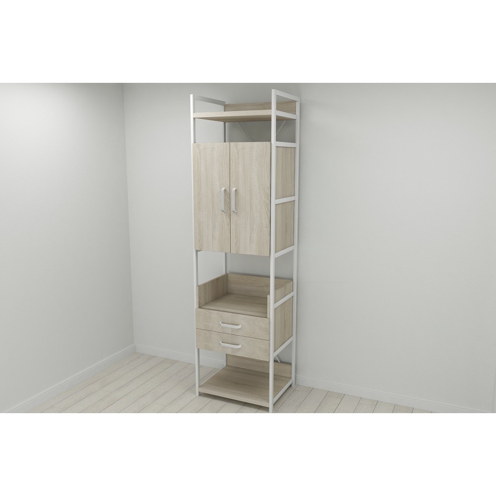 Шафа Гардероб Уні секція 5 серії Конект Ferrum-decor 220x60x50см Білий метал ДСП Дуб Сонома 32 мм (FRD-104521)