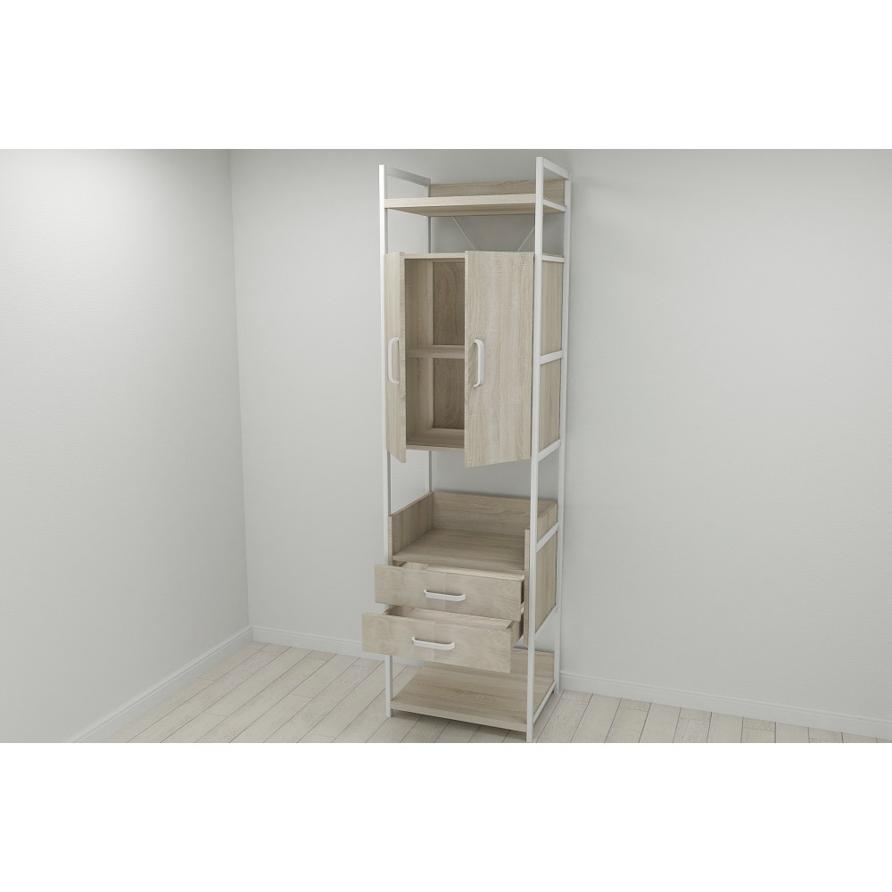 Шафа Гардероб Уні секція 5 серії Конект Ferrum-decor 220x60x50см Білий метал ДСП Дуб Сонома 32 мм (FRD-104521)