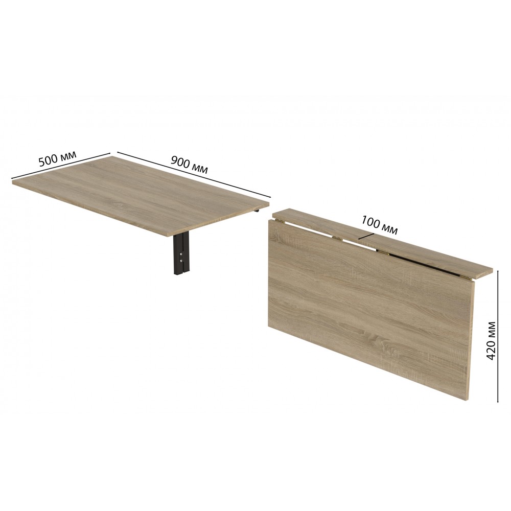 Обеденный стол-трансформер Ника настенный Ferrum-decor 420x900x500 Черный металл ДСП Дуб Сонома 16 мм (FRD-105167)