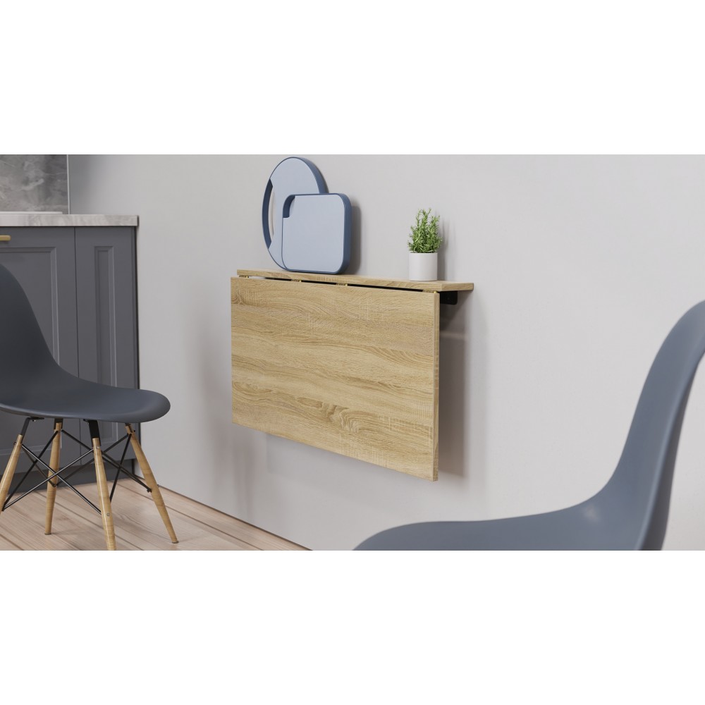 Обеденный стол-трансформер Ника настенный Ferrum-decor 420x900x500 Черный металл ДСП Дуб Сонома 16 мм (FRD-105167)