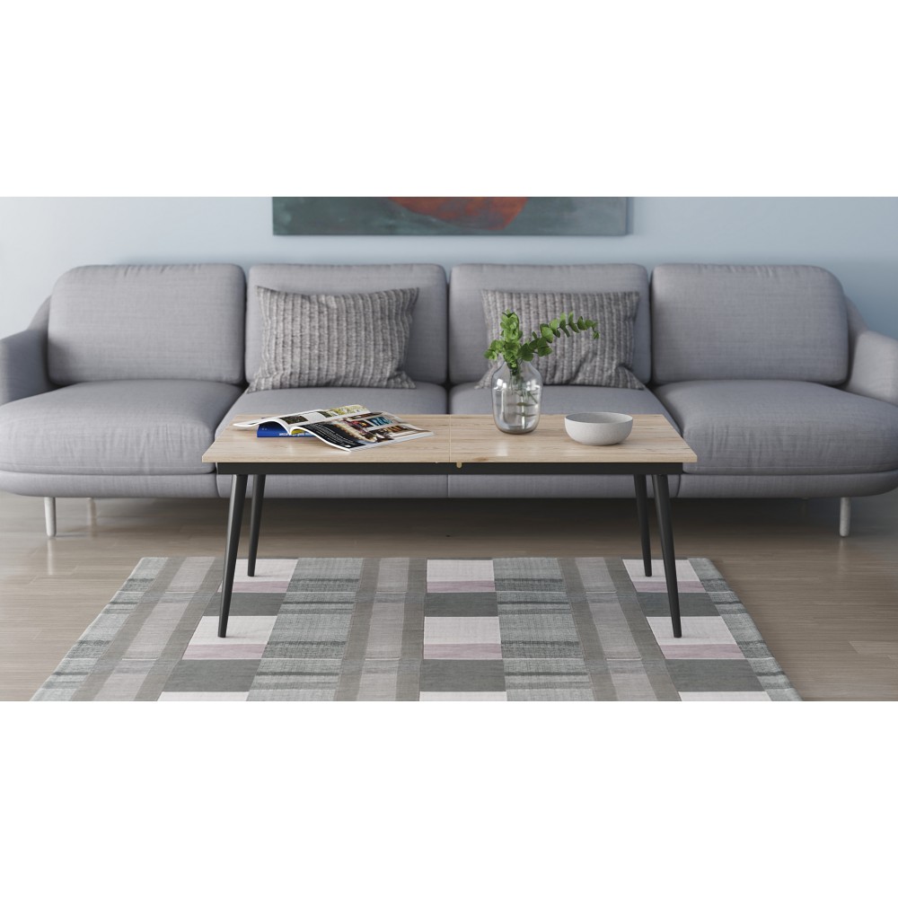 Стіл трансформер журнальний Dandi Small Ferrum-decor 45x120 160)x70 Чорний метал ДСП Дуб Сан-Марино 16 мм (FRD-106798)