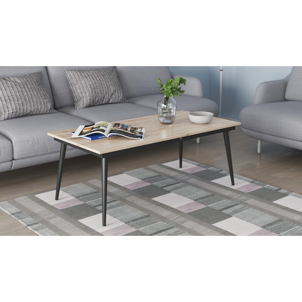 Стіл трансформер журнальний Dandi Small Ferrum-decor 45x120 160)x70 Чорний метал ДСП Дуб Сан-Марино 16 мм (FRD-106798)