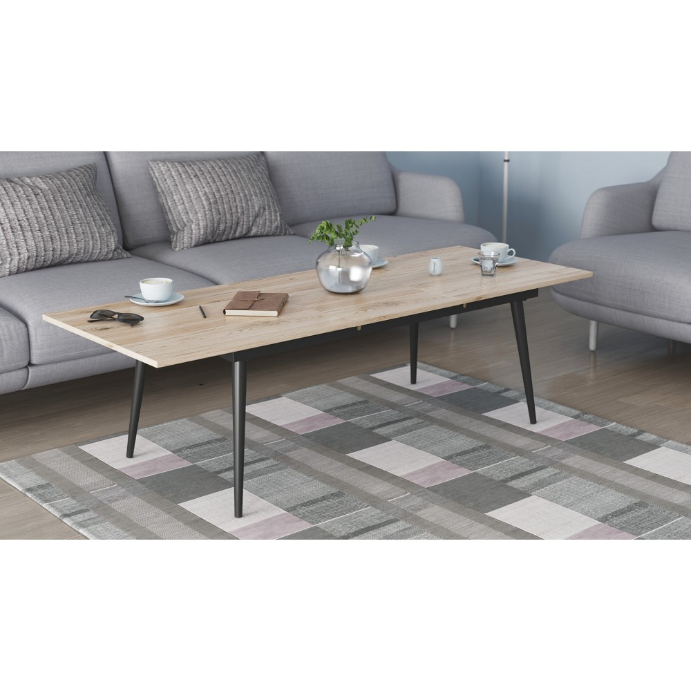 Стіл трансформер журнальний Dandi Small Ferrum-decor 45x120 160)x70 Чорний метал ДСП Дуб Сан-Марино 16 мм (FRD-106798)