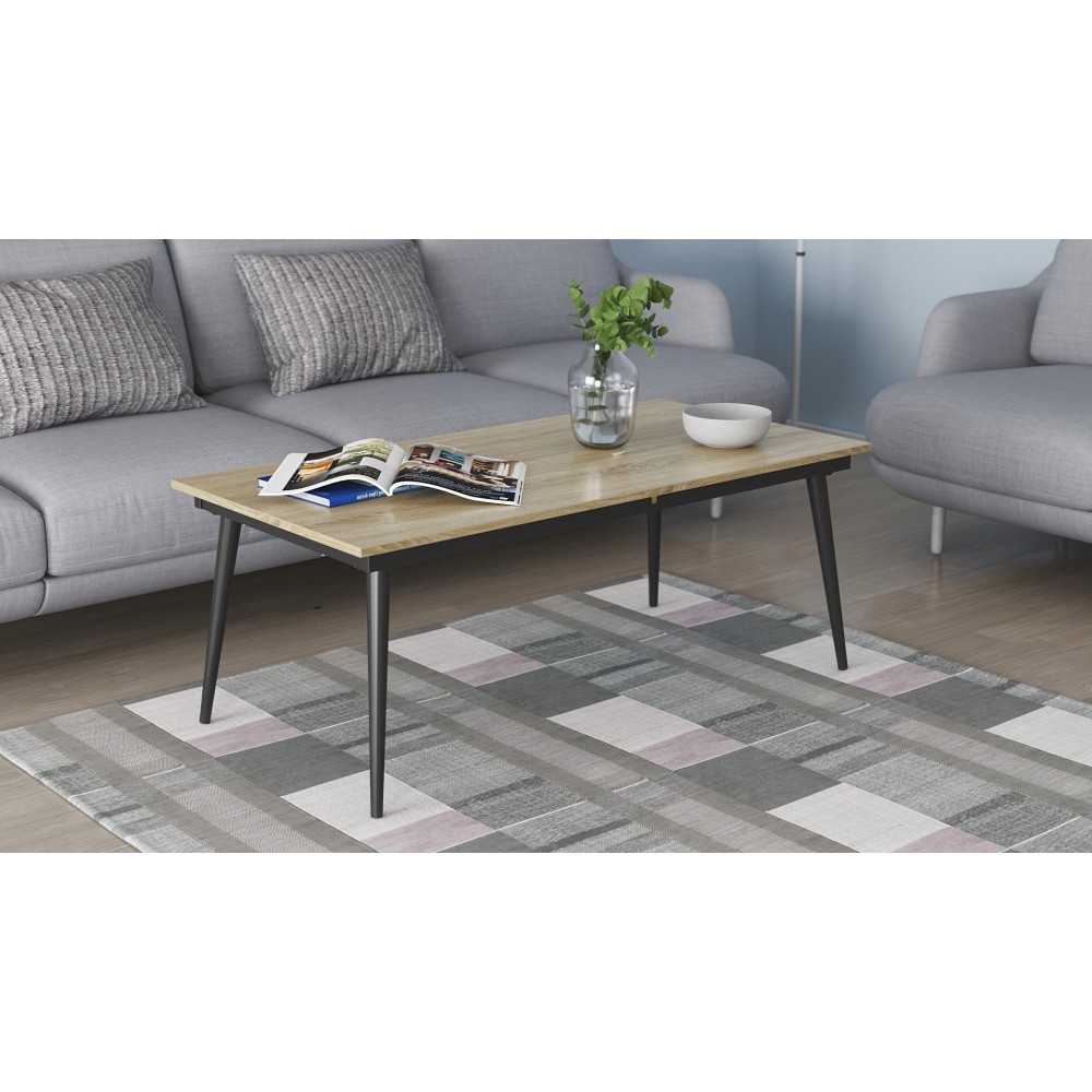 Стол трансформер журнальный Dandi Small Ferrum-decor 45x120 160)x60 Черный металл ДСП Дуб Сонома 16 мм (FRD-106788)