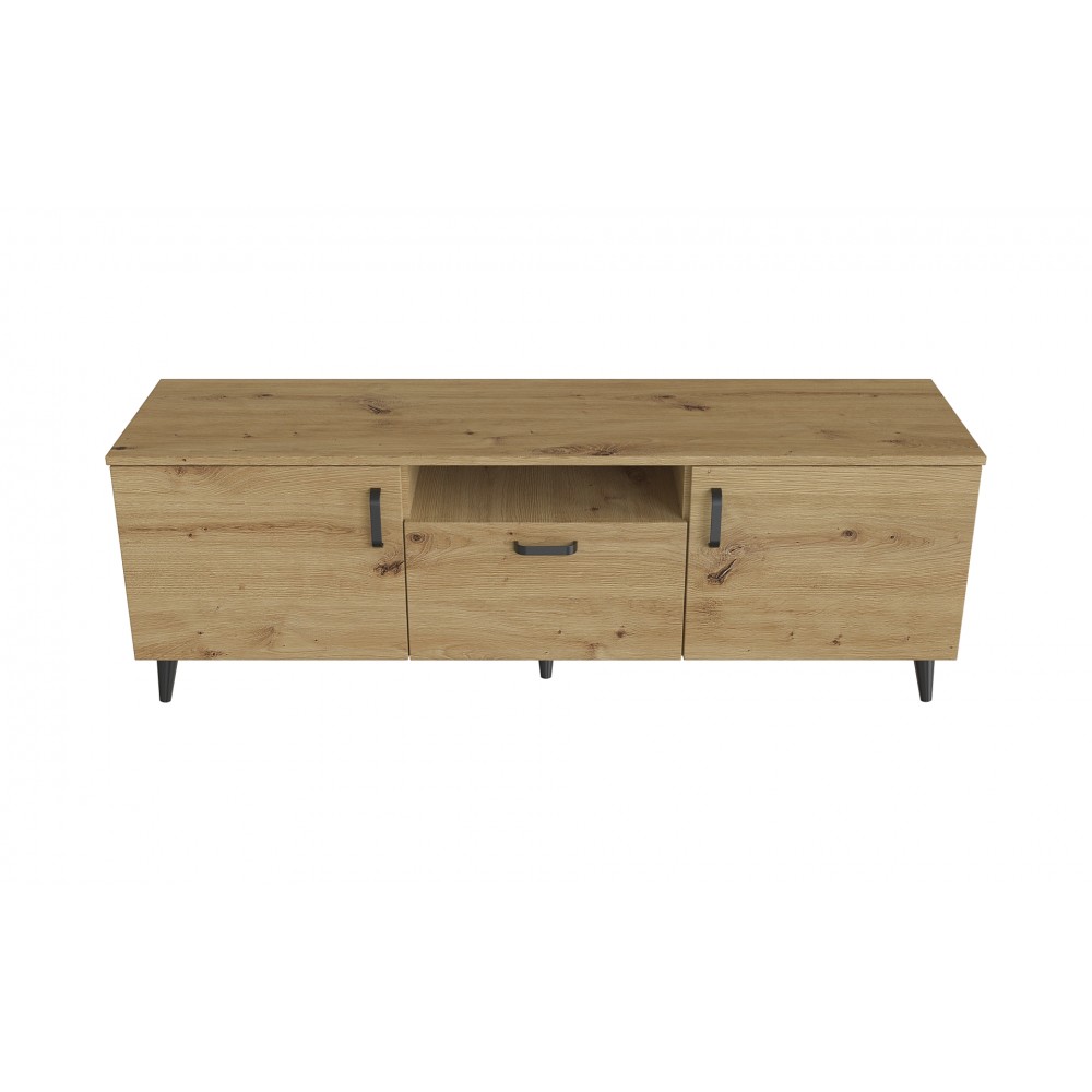 Тумба Лэстер на конусных ножках Ferrum-decor 48x139x38 Черный металл ДСП Дуб Артизан 16 мм (FRD-106808)