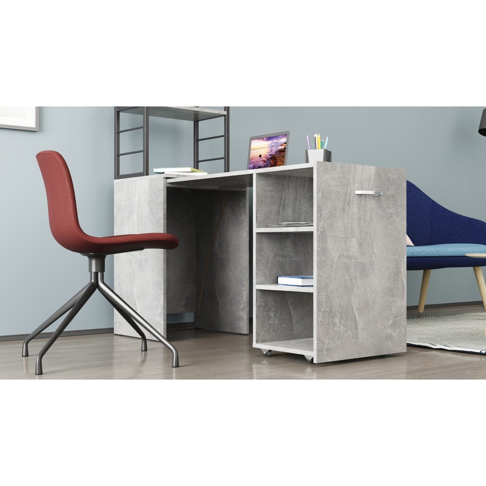 Стол-тумба трансформер Смарт 4/1 с этажеркой Ferrum-decor 1430x1450x500 Черный металл ДСП Бетон 16 мм (FRD-105129)