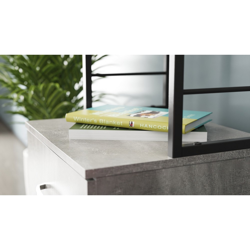 Стол-тумба трансформер Смарт 4/1 с этажеркой Ferrum-decor 1430x1450x500 Черный металл ДСП Бетон 16 мм (FRD-105129)