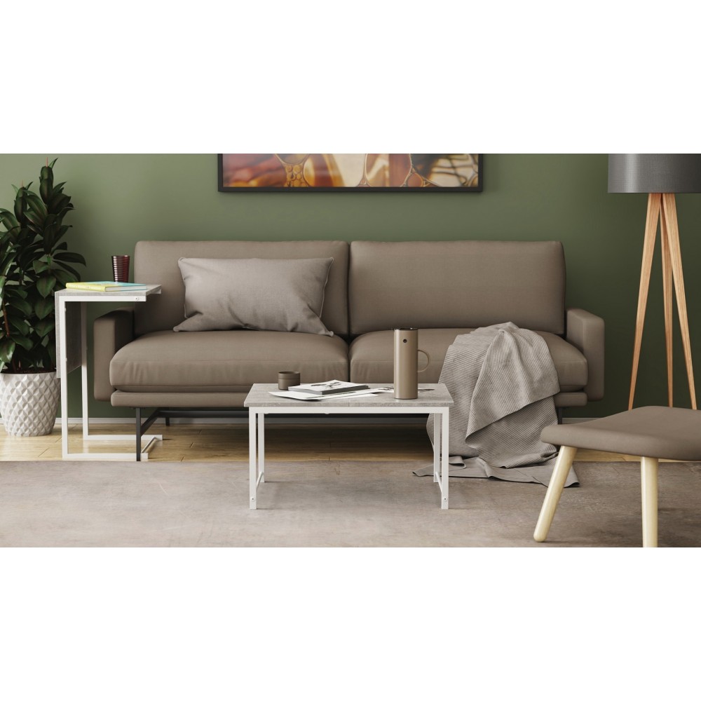 Стол журнальный приставной Терри Комбо Ferrum-decor 345x662x440 Белый металл ДСП Бетон 16 мм (FRD-105149)