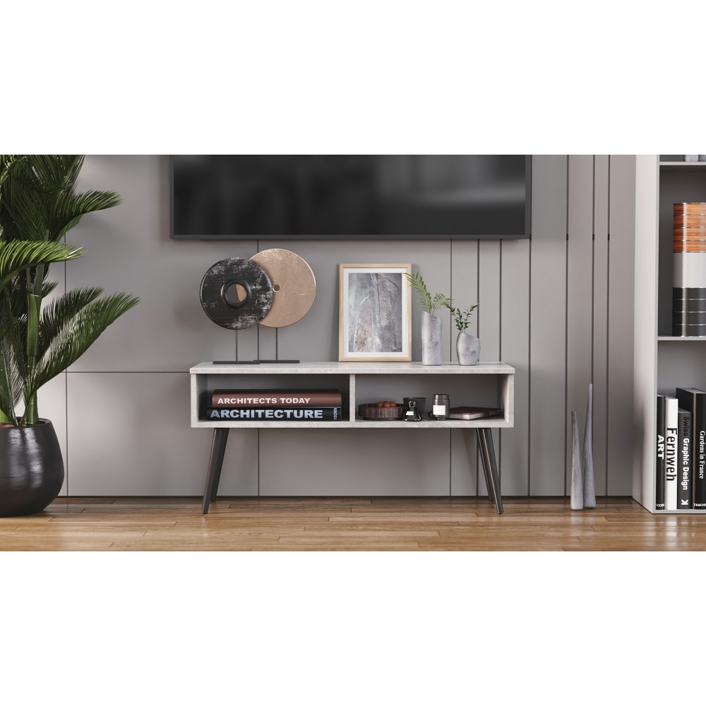 Тумба под ТВ Невада Ferrum-decor 45x100x38 Черный металл ДСП Бетон 16 мм (FRD-106719)