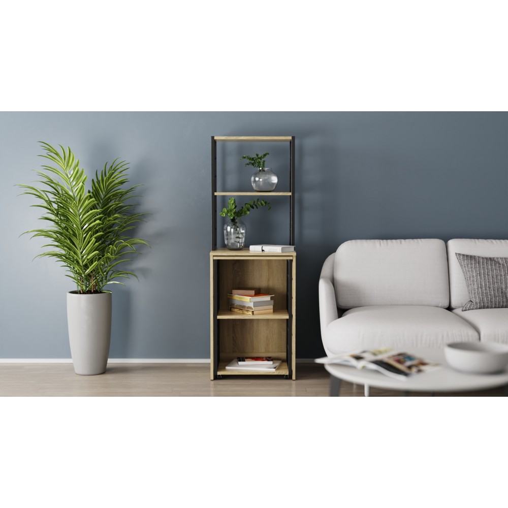 Стол-тумба трансформер Смарт 3/2 с этажеркой Ferrum-decor 1430x1450x600 Черный металл ДСП Дуб Сонома 16 мм (FRD-105119)