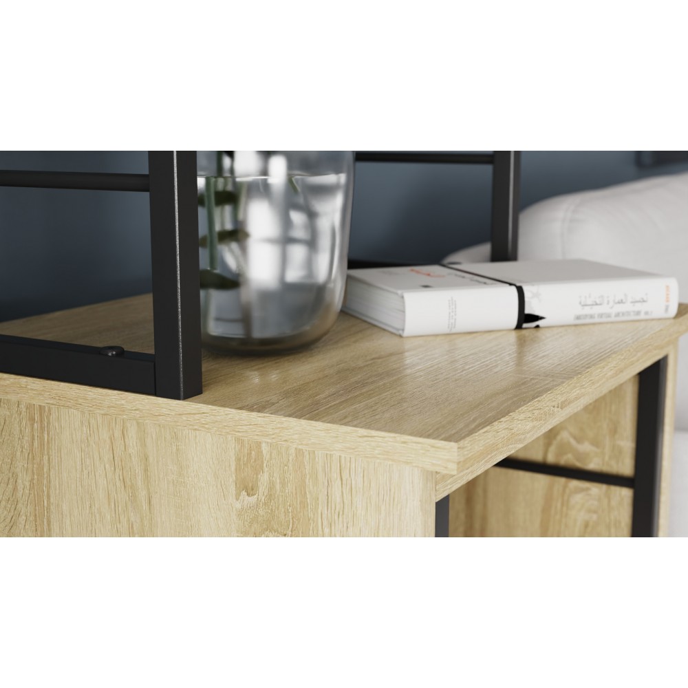 Стол-тумба трансформер Смарт 3/2 с этажеркой Ferrum-decor 1430x1450x600 Черный металл ДСП Дуб Сонома 16 мм (FRD-105119)