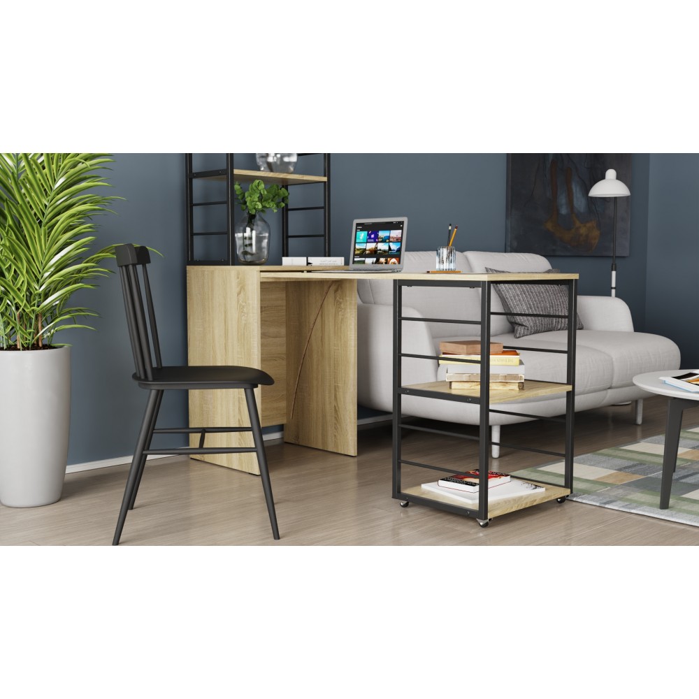 Стол-тумба трансформер Смарт 3/2 с этажеркой Ferrum-decor 1430x1450x600 Черный металл ДСП Дуб Сонома 16 мм (FRD-105119)