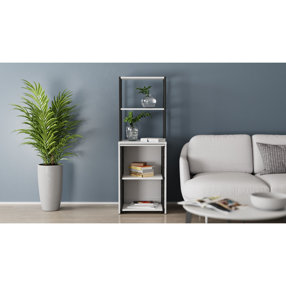Стол-тумба трансформер Смарт 3/1 с этажеркой Ferrum-decor 1430x1450x500 Черный металл ДСП Белое 16 мм (FRD-105109)