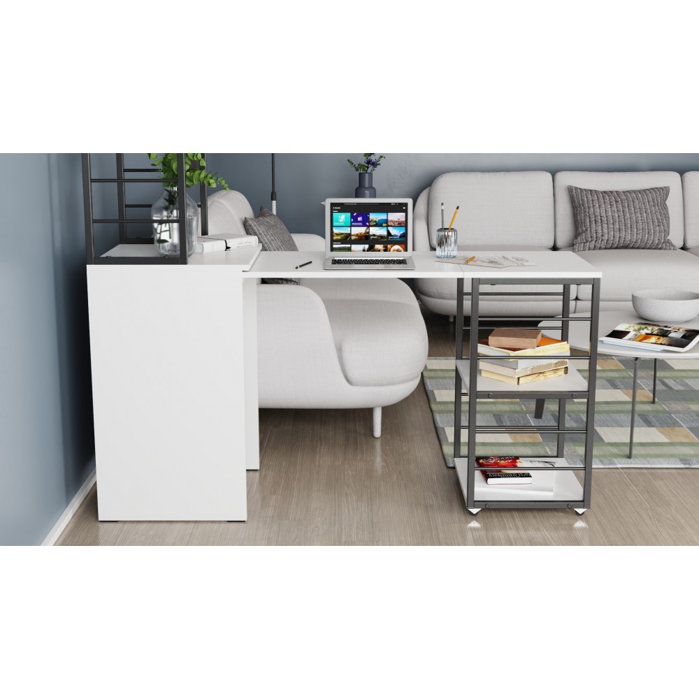 Стол-тумба трансформер Смарт 3/1 с этажеркой Ferrum-decor 1430x1450x500 Черный металл ДСП Белое 16 мм (FRD-105109)