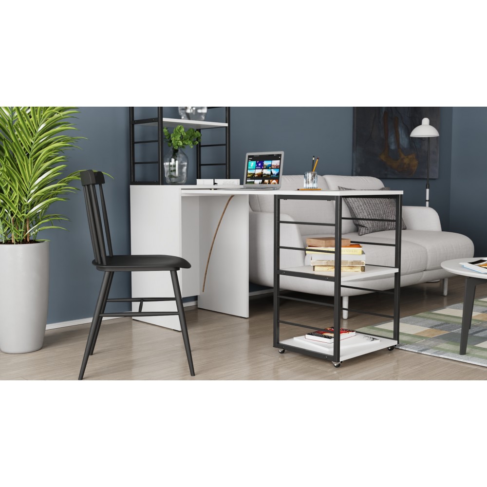 Стол-тумба трансформер Смарт 3/1 с этажеркой Ferrum-decor 1430x1450x500 Черный металл ДСП Белое 16 мм (FRD-105109)