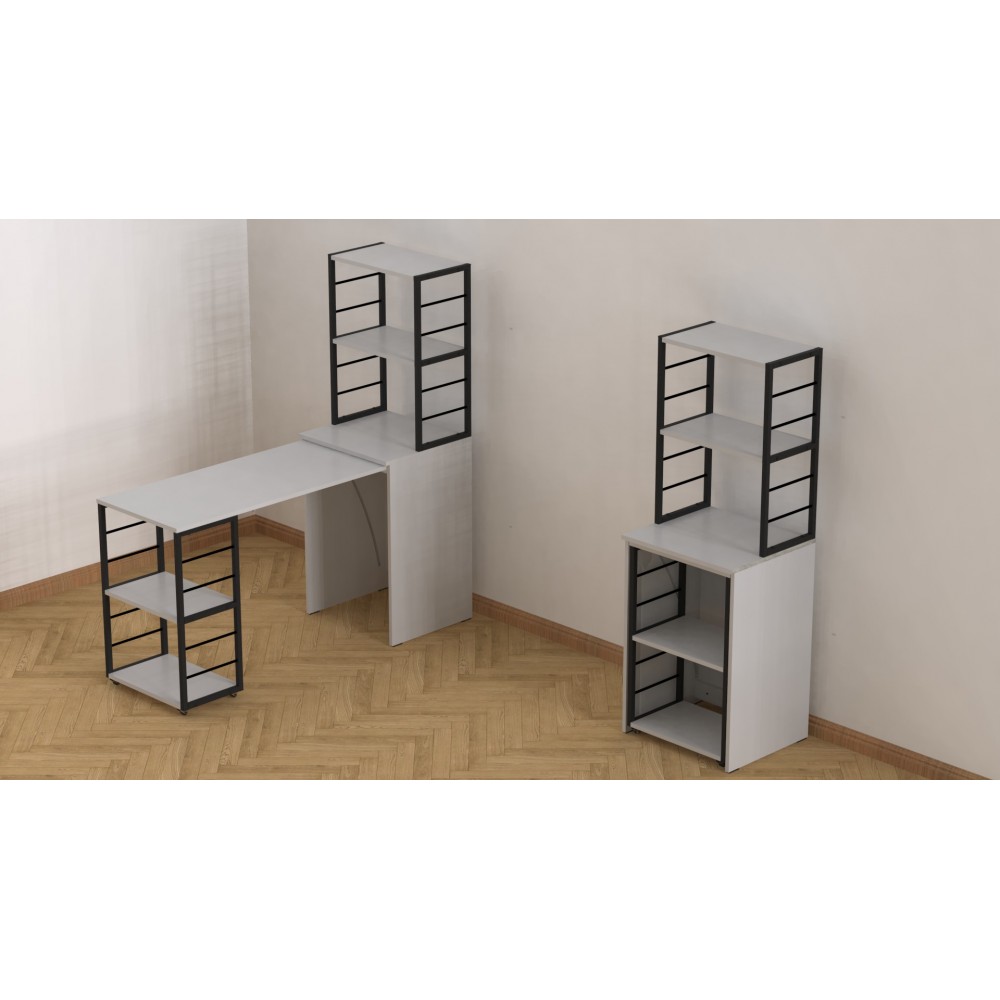 Стол-тумба трансформер Смарт 3/1 с этажеркой Ferrum-decor 1430x1450x500 Черный металл ДСП Белое 16 мм (FRD-105109)
