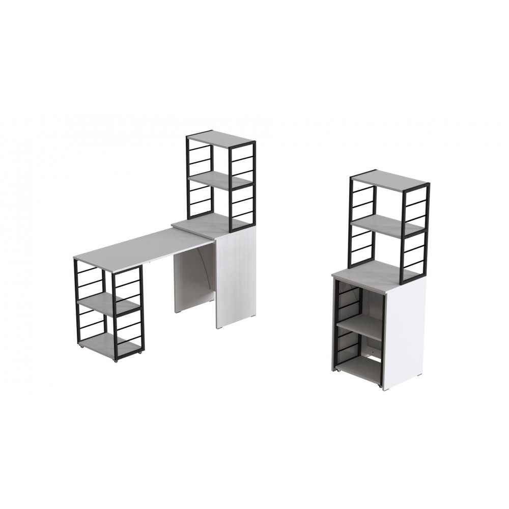 Стол-тумба трансформер Смарт 3/1 с этажеркой Ferrum-decor 1430x1450x500 Черный металл ДСП Белое 16 мм (FRD-105109)